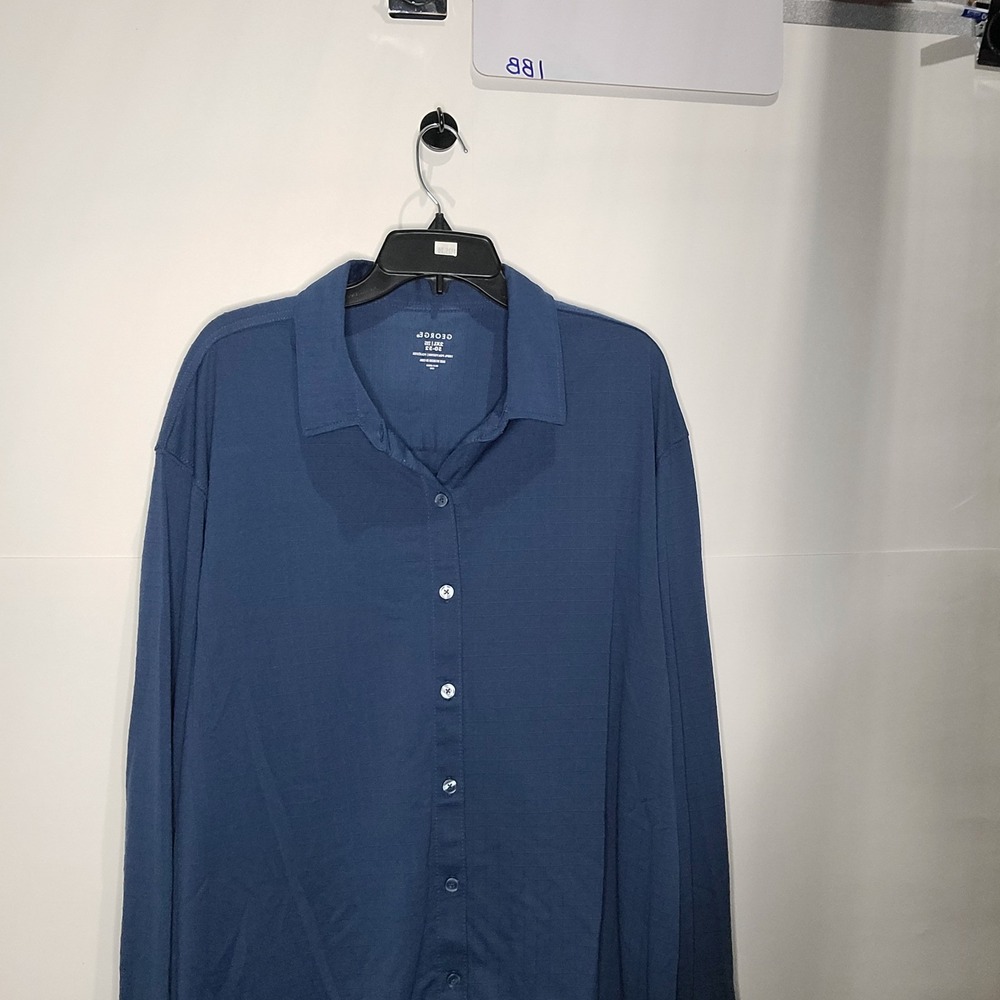 Mens George long sleeve dress shirt,‎ button up, blue, size 2XL
